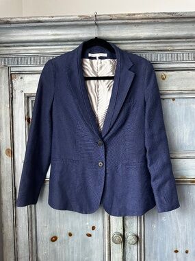 Two Button Linen Blend Dickey Jacket in Blue Size 1 (S)